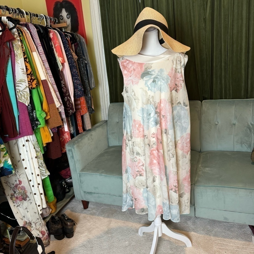 Ignite Evenings NWT Vintage Chiffon Watercolor Dress - Stunning Draped Back - Picture 3 of 7